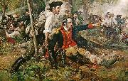 Frederick Coffay Yohn This is an image of an oil painting titled Herkimer at the Battle of Oriskany. Although wounded, General Nicholas Herkimer rallies the Tryon County Mi France oil painting artist